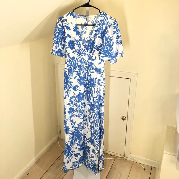 A New Day NWOT Women's Short Sleeve Maxi Sundress Blue White Floral 2 - Picture 2 of 14